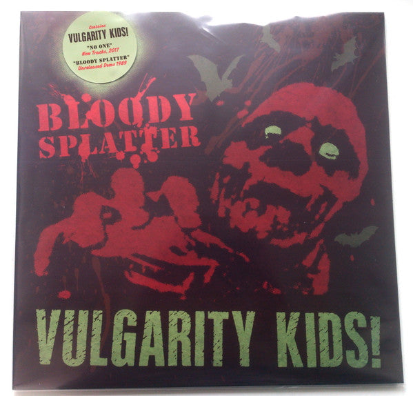 Vinyl record cover: red and black splatter design with band name "Vulgarity Kids!".