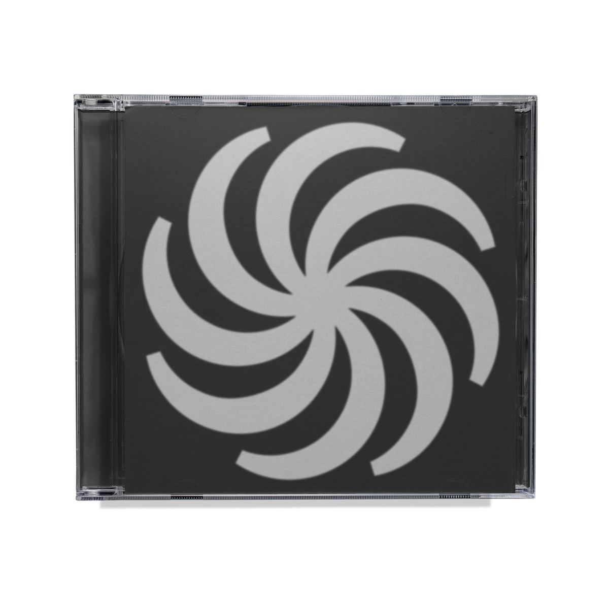 CD case with a black background and a white spiral design.
