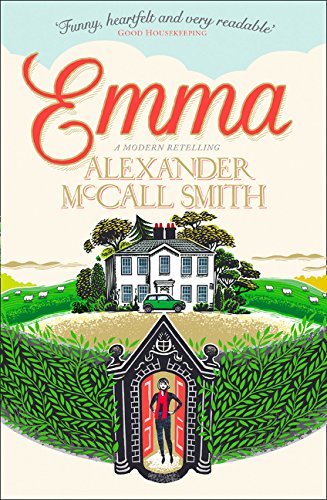 Book cover for “Emma” with illustrated house and figure in archway.