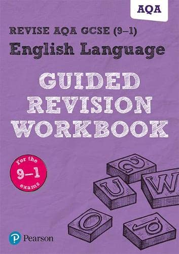 Purple AQA GCSE English Language revision workbook with letter blocks.