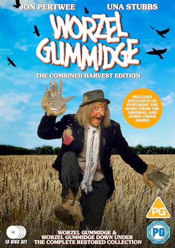 DVD cover featuring Worzel Gummidge in a wheat field with birds flying overhead.