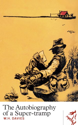 Book cover: sketched tramp with belongings, titled "The Autobiography of a Super-tramp".