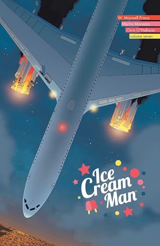 Comic book cover: a damaged airplane with flames, "Ice Cream Man" title.