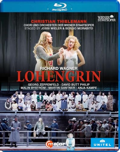 Blu-ray cover for Wagnerâs Lohengrin opera featuring performers and chorus.