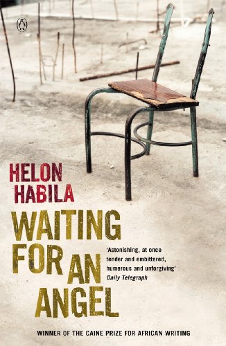 Book cover: “Waiting For an Angel” with a weathered school chair in a barren landscape.