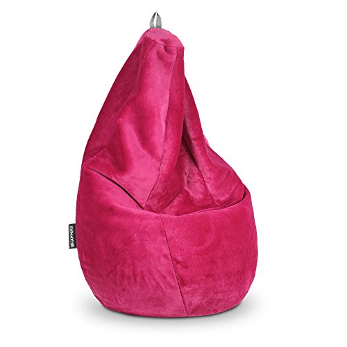 Pink velvet beanbag chair on a white background.
