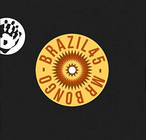 Yellow vinyl record label with "BRAZIL 45" text and sunburst design.