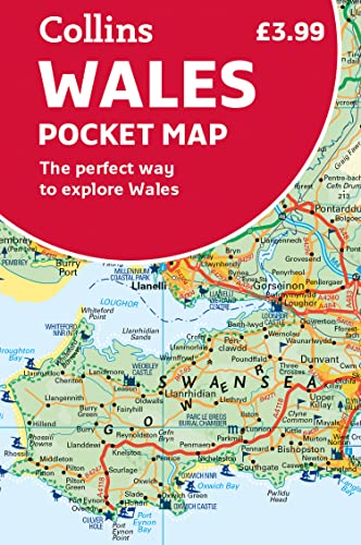 Collins Wales Pocket Map, showing detailed roads and coastal areas.