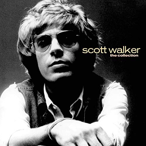 Black and white portrait of Scott Walker wearing sunglasses, album cover.