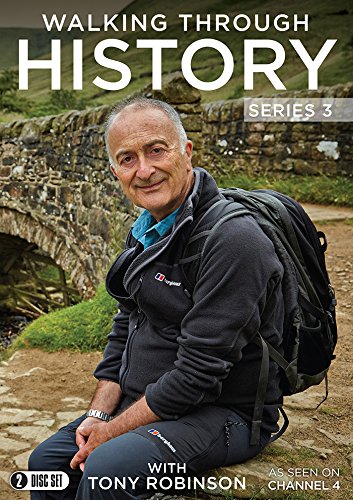 Tony Robinson sits outdoors in front of a stone bridge on this DVD cover.
