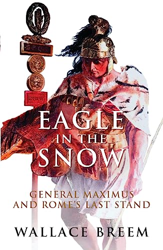 Roman soldier in helmet and fur cloak stands in a snowy landscape.