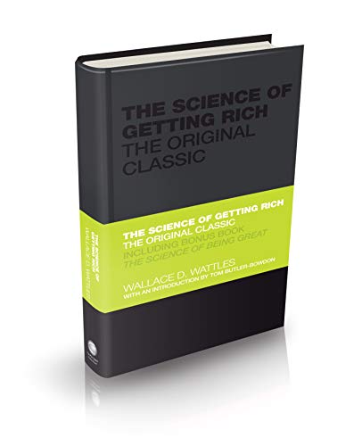 Black book titled The Science of Getting Rich with a bright green horizontal band.