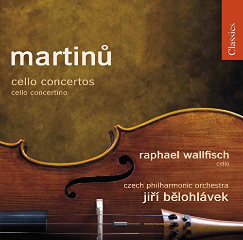 CD cover for Martinů’s cello concertos featuring a cello and text.