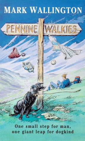 Book cover: a dog, a boy, and a signpost against a hilly landscape.