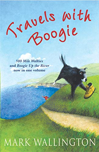 Book cover showing a black dog carrying a yellow hiking boot on a cliffside.