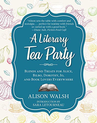 Book cover for “A Literary Tea Party” with teapots and lemons.