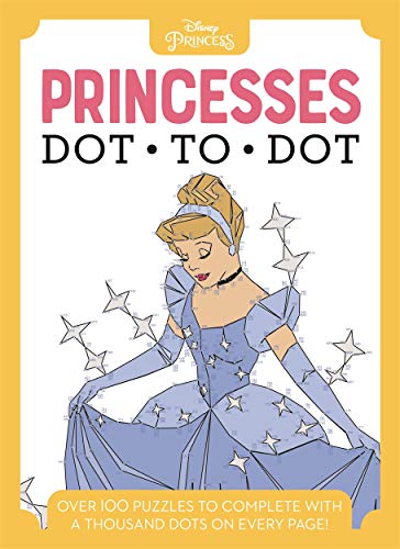 Disney Princesses dot-to-dot activity book featuring Cinderella in a blue gown.