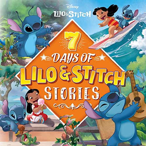 Lilo & Stitch book cover featuring characters surfing and playing ukulele.