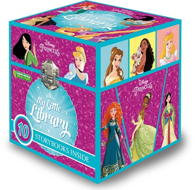 Cube-shaped book collection featuring Disney Princesses on a purple background.