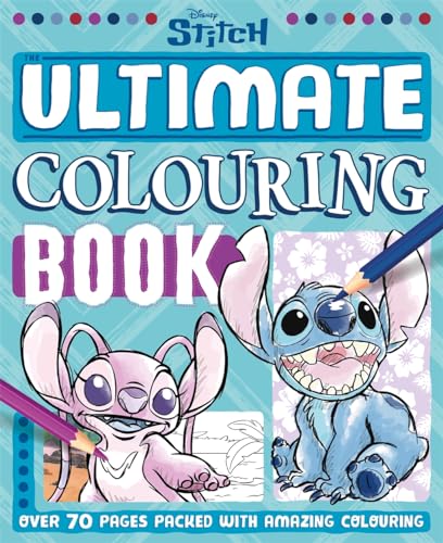 Disney’s Stitch colouring book cover with colourful illustrations and pencils.