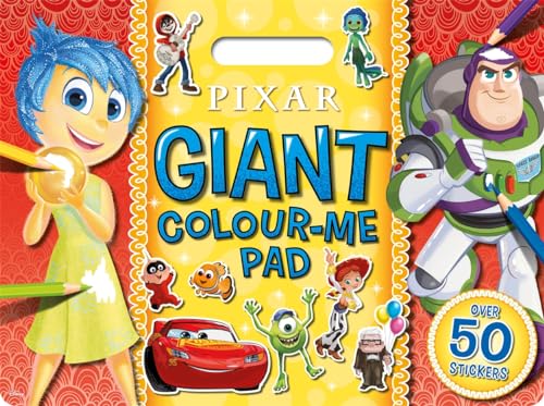 Pixar characters on a large colouring pad with stickers.