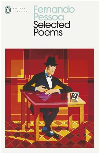 Book cover: man writing at a table, red and geometric design.