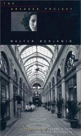 Book cover featuring a black and white photo of an arcade and Walter Benjamin.