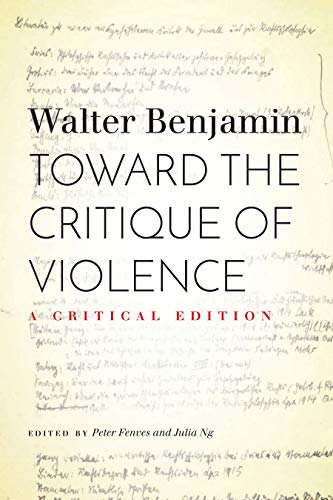 Book cover: "Toward the Critique of Violence" by Walter Benjamin, red text.