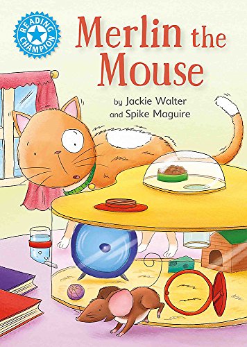 Book cover: orange cat above a mouse near hamster cages.