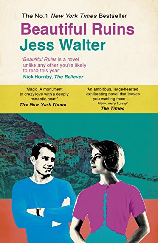 Book cover for Beautiful Ruins by Jess Walter featuring a couple against a coastal background.