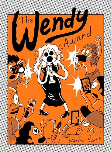 Orange book cover with illustrated award ceremony scene and bold title.