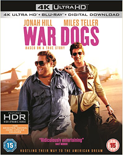 War Dogs" Blu-ray cover featuring Jonah Hill and Miles Teller, with a helicopter.