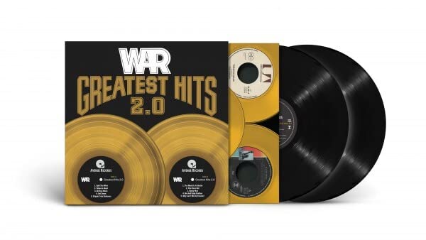 WAR’s “Greatest Hits 2.0” double vinyl record set with gold and black cover.