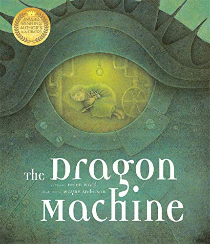Book cover: child sleeping inside a large, ornate, mechanical dragon head.
