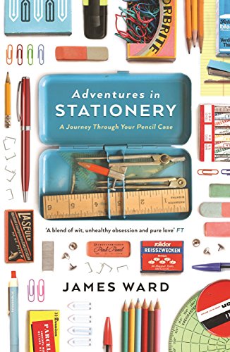 Book cover featuring stationery items arranged around an open metal case.