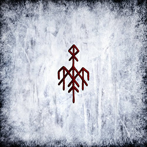 Red Norse rune symbol on a textured, icy white background.