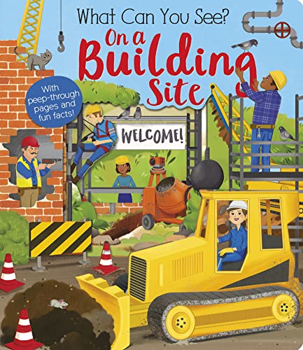 Children’s book cover depicting a busy construction site with workers and vehicles.