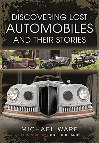 Book cover featuring vintage, rusted automobiles in a garage setting.