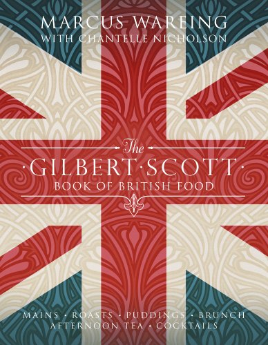 Cookbook cover with Union Jack design and title “The Gilbert Scott Book of British Food”.