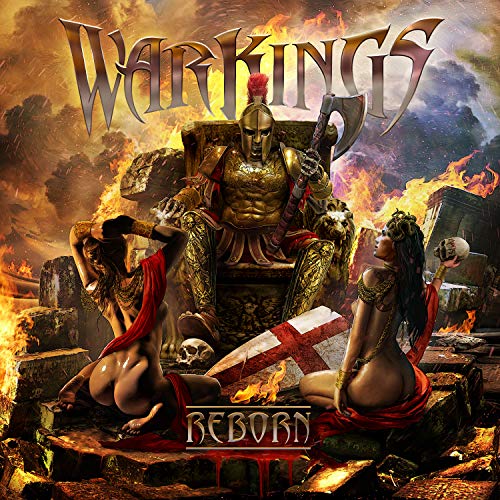 Warkings "Reborn" CD cover: armored warrior on throne, flanked by figures.