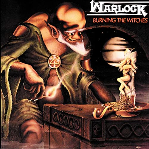 Album cover: Warlock, “Burning The Witches,” featuring a wizard and a fairy.