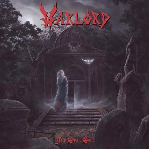 Warlord album cover: gothic architecture, figures, and a bird in a dark landscape.
