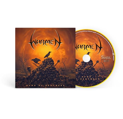 CD cover and disc featuring a pile of skulls, crows, and orange sky.