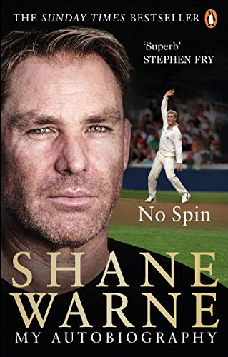 Shane Warne’s autobiography “No Spin” book cover with his portrait.