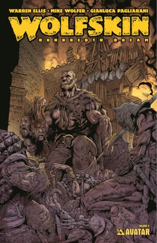 Comic book cover featuring a muscular, bearded man and a wolf-like creature.