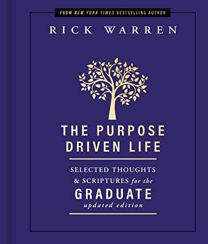 Purple book cover with gold tree illustration and white text: "The Purpose Driven Life".