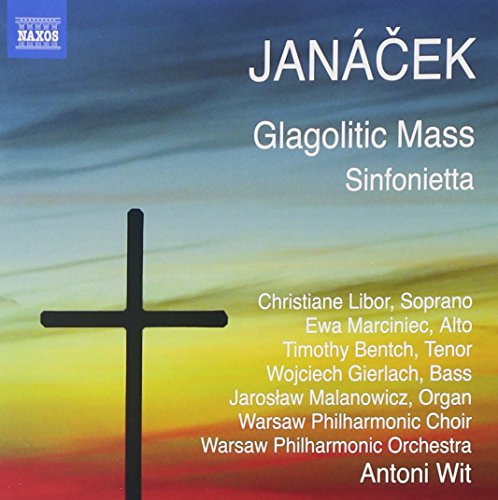 "CD cover with a black cross, colorful sky, and white text listing performers and composition."