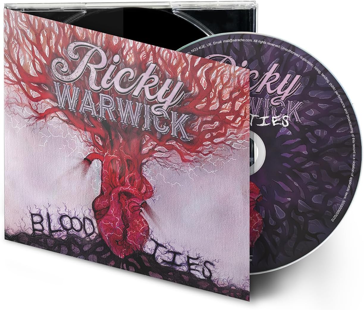 CD cover for Ricky Warwick’s “Blood Ties” with a heart illustration.