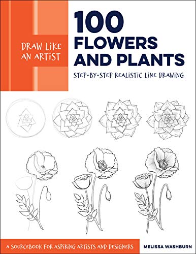 Book cover showing step-by-step line drawings of a succulent and a poppy flower.