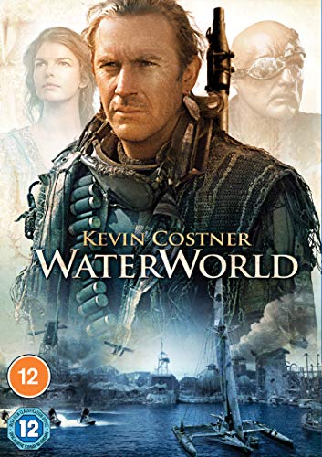 "Waterworld DVD case with Kevin Costner on the cover, against a post-apocalyptic sea background."